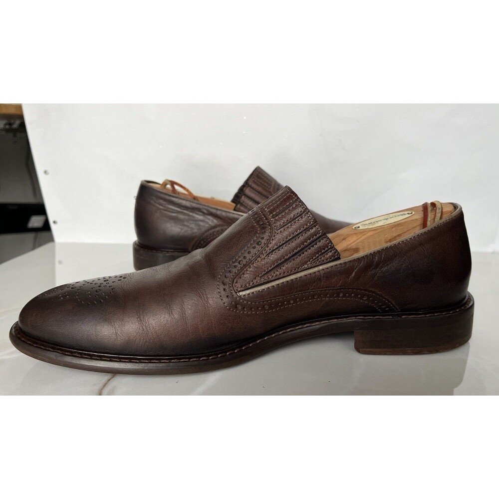 J&M Johnston Murphy Loafers Slip On Mens Brown Leather Dress Shoes Sz 9 M Italy - Picture 1 of 13
